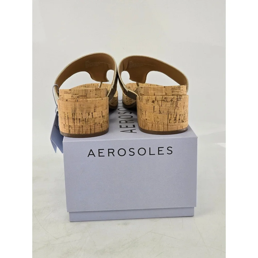 Aerosoles Clio Sandals Womens Size 10M Gold T-Strap Cork Wedge - New